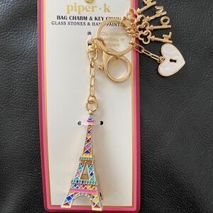 Piper K Eiffel Tower Bag Charm & Key chain glass stones & hand painted NWT